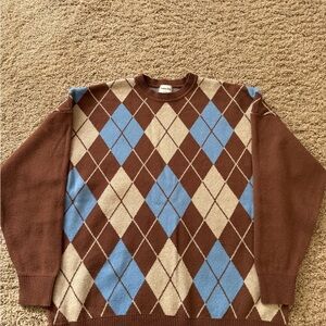Sunday Best Argyle Crewneck Sweater - Brown and Light Blue